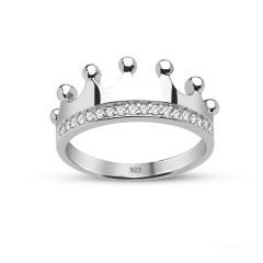 Presentski Women Crown Rings Princess Queen 18K Gold Plated Tiara Ring Tiny CZ Gift Girl Promise Ring 