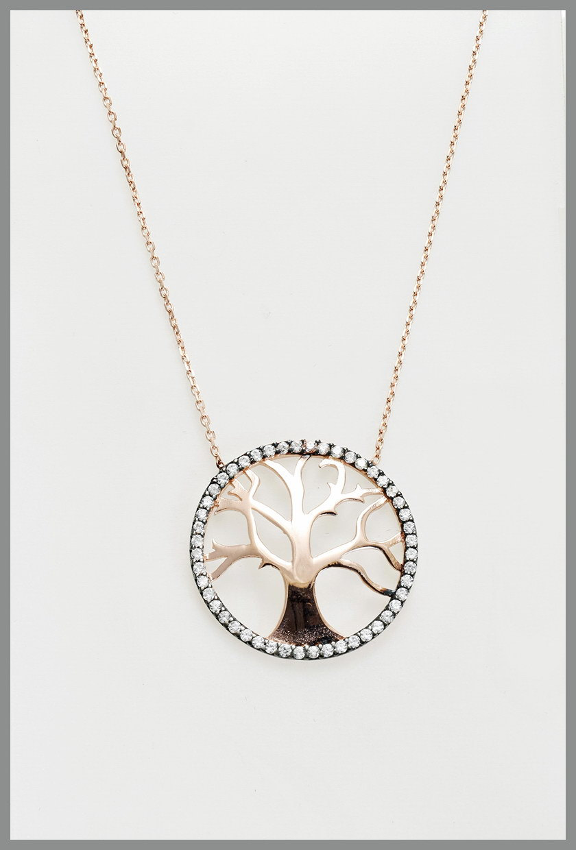 Family Tree Neclace,silver, rose gold plated over silver, decorated with high quality zircon