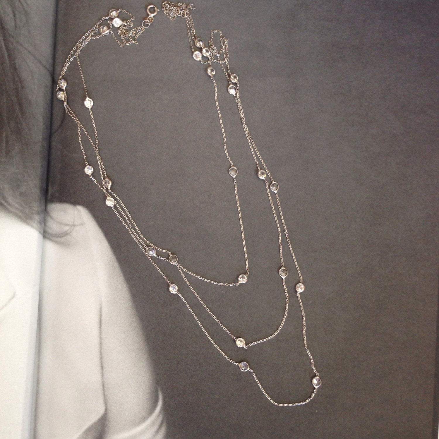 cz silver necklace-long necklace-silver long necklace-lariat necklace