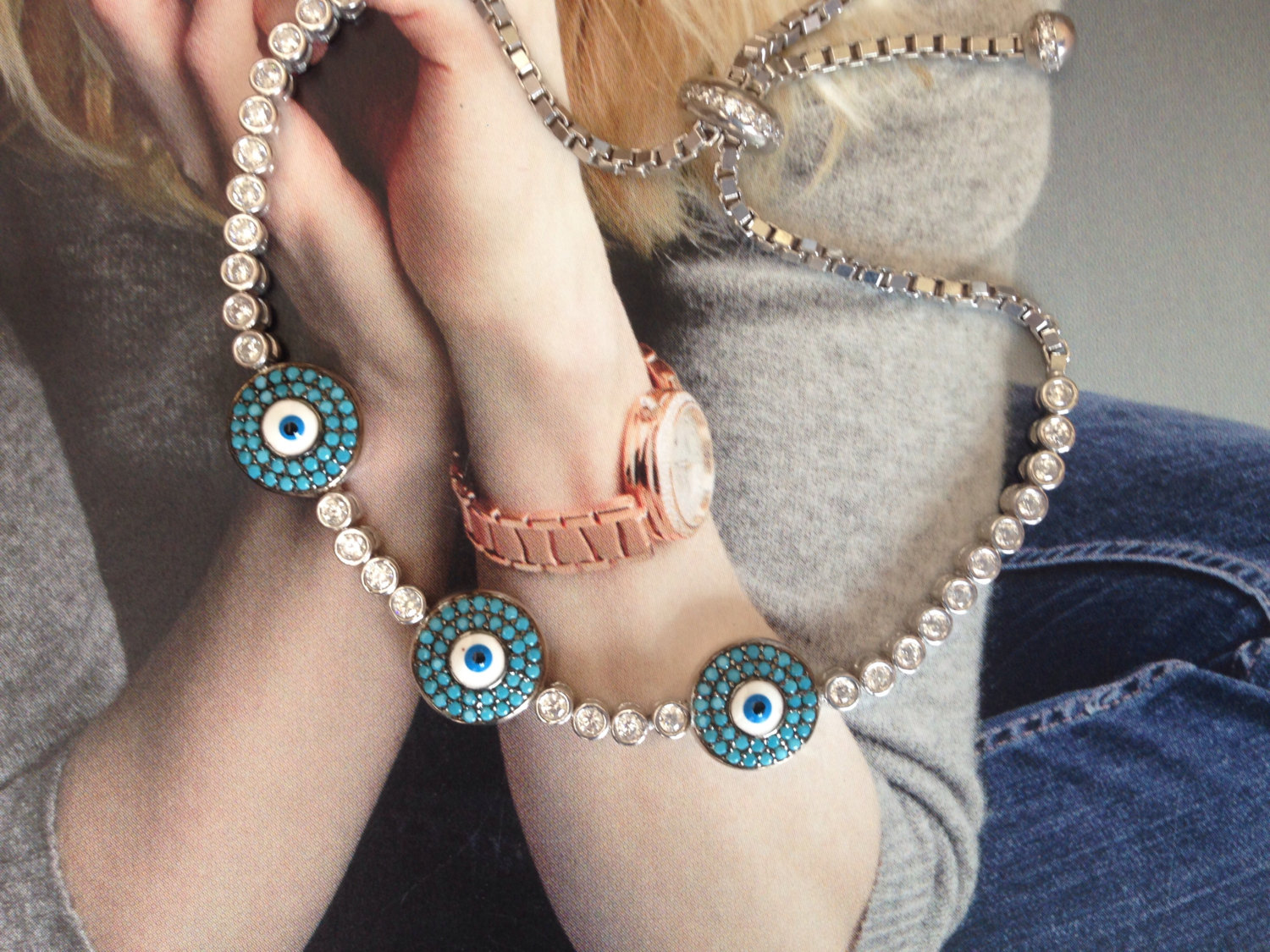 Evil Eve Bracelet,Evil Eye Silver  bracelet, 925 silver-rose gold, evileye barcelet, evileye,turquoise jewelry,evil eye jewelry,gold jewelry