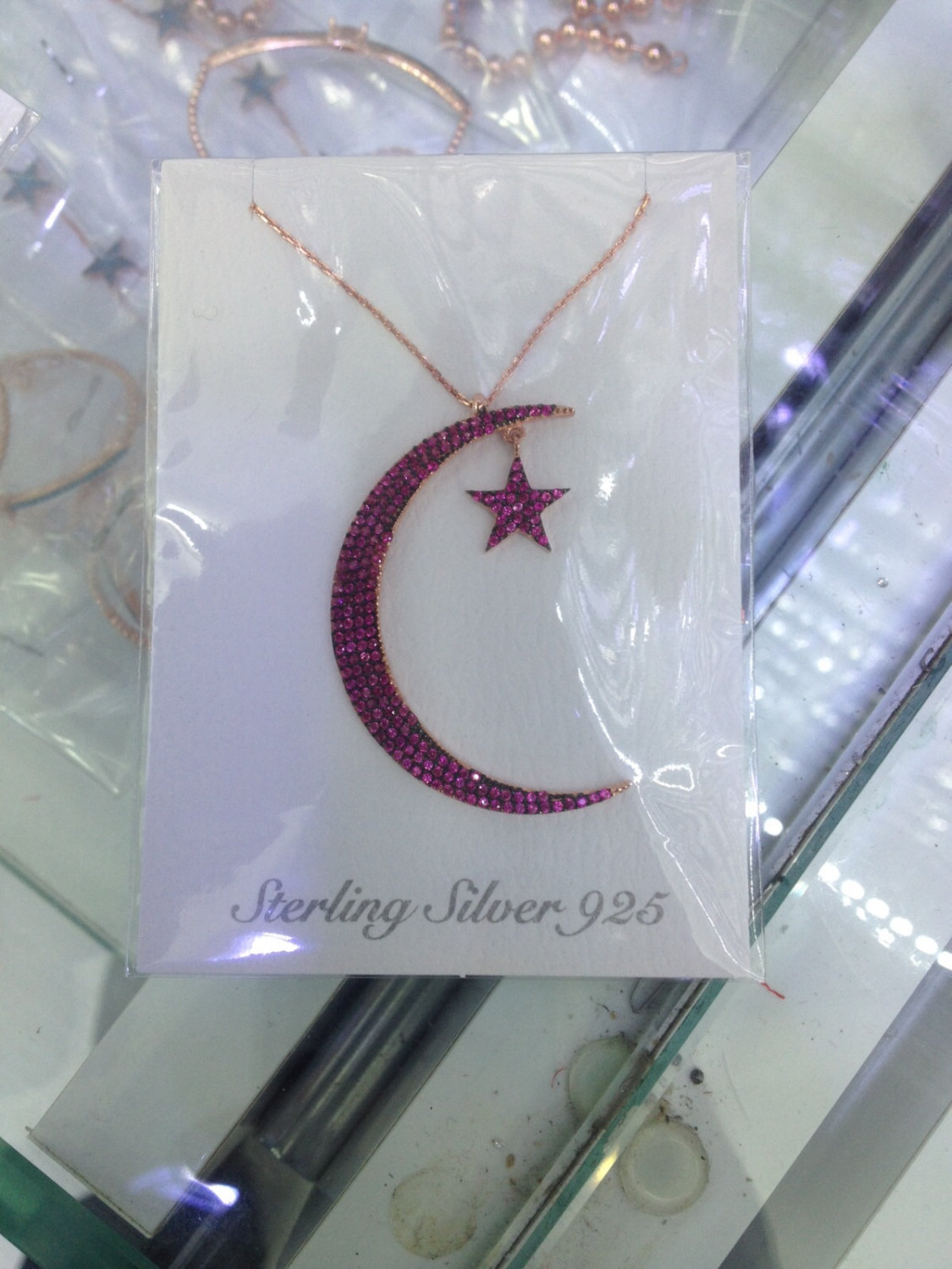 Moon and Star, Crescent Moon necklace, Star Jewelry, CZ star jewelry