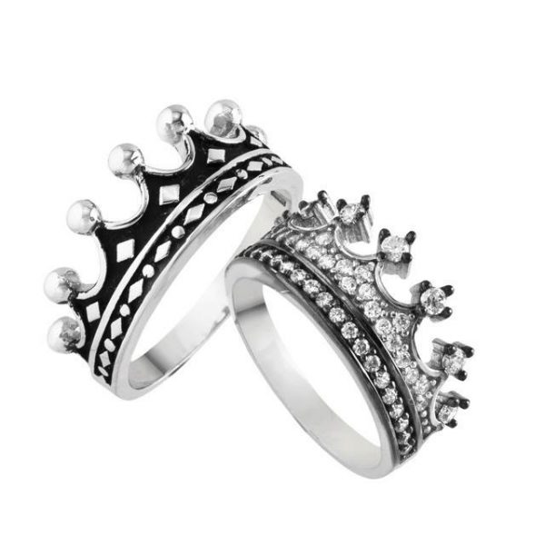 King & Queen ring, crown ring set,gold crown ring,925k silver decorated with high quality zircon as a set,promise rings