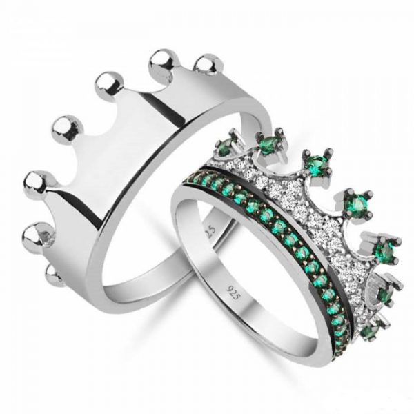 King & Queen,crow ring set, gold crown ring,gold crown ring set,925k silver decorated with high quality zircon