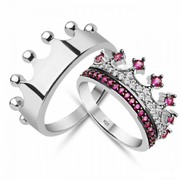 King & Queen,crown ring,crown ring set,gold crown ring,925k silver decorated with high quality zircon