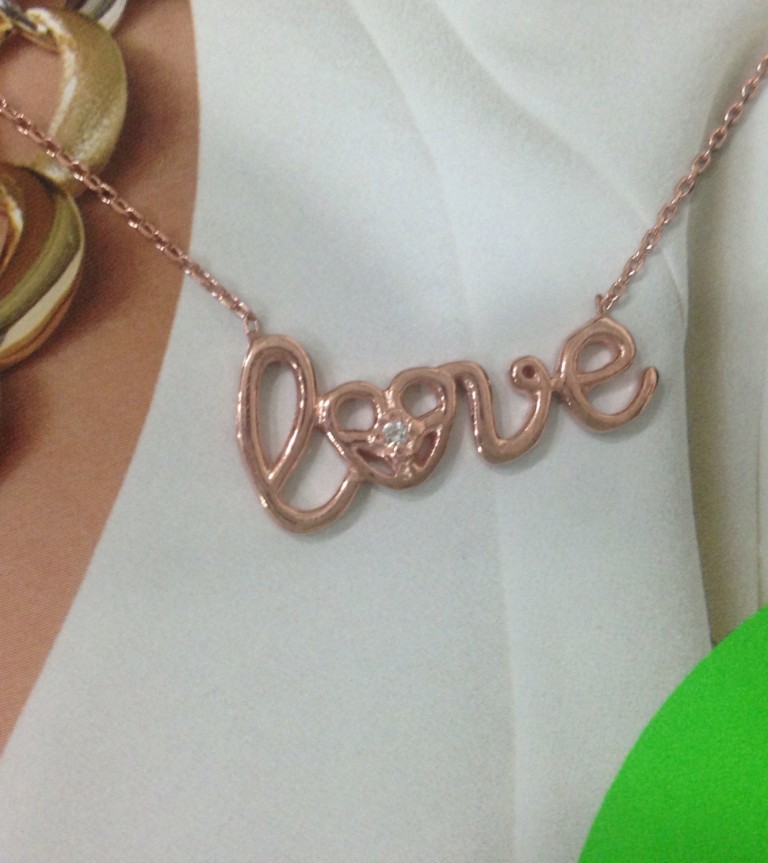 love pendant,love charm, silver necklace,silver rose gold plated over silver,to mom from daughter.n