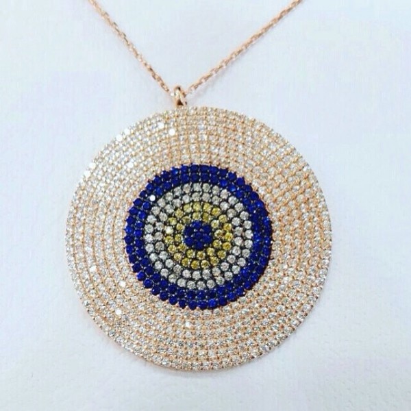 big disk necklace,disk necklace,evil eye disk ,evil eye, evileye, evil eye necklace, silver evil eye necklace,925k silver,necklace, silver