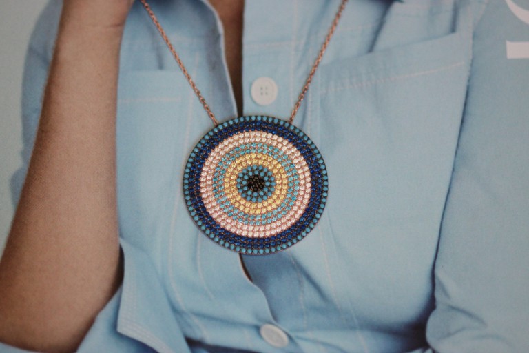 evil eye, necklace,disk necklace,pave disk necklace,pave evil eye,evil eye necklace, big disk , silver, turquoise , gem stone