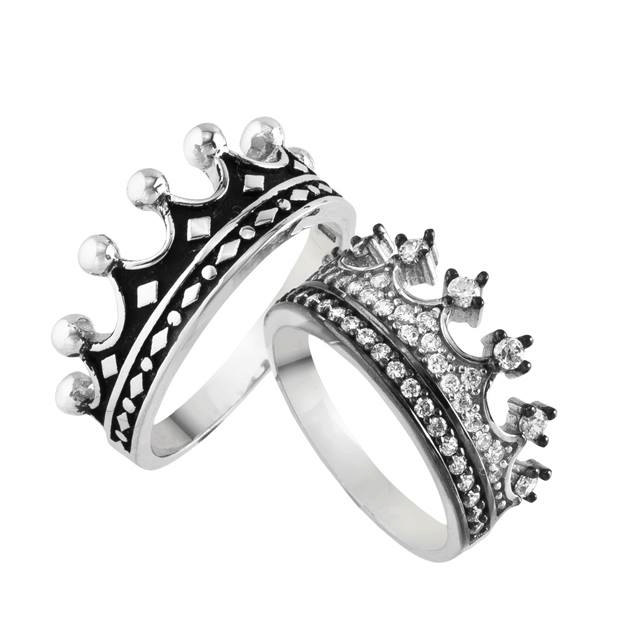 King & Queen ring, crown ring set,gold crown ring,925k silver decorated ...