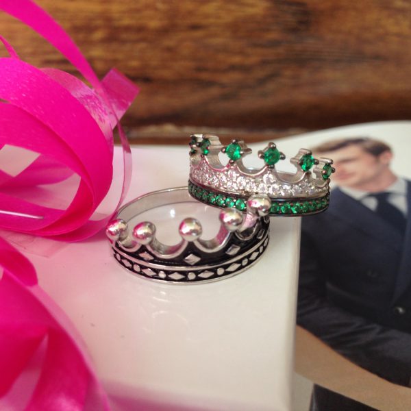 King & Queen ring, crown ring set,gold crown ring,925k silver decorated with high quality zircon as a set,promise rings
