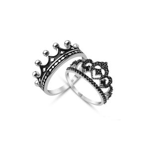 King & Queen,crown ring set,18k gold plated silver crown ring set,tiara